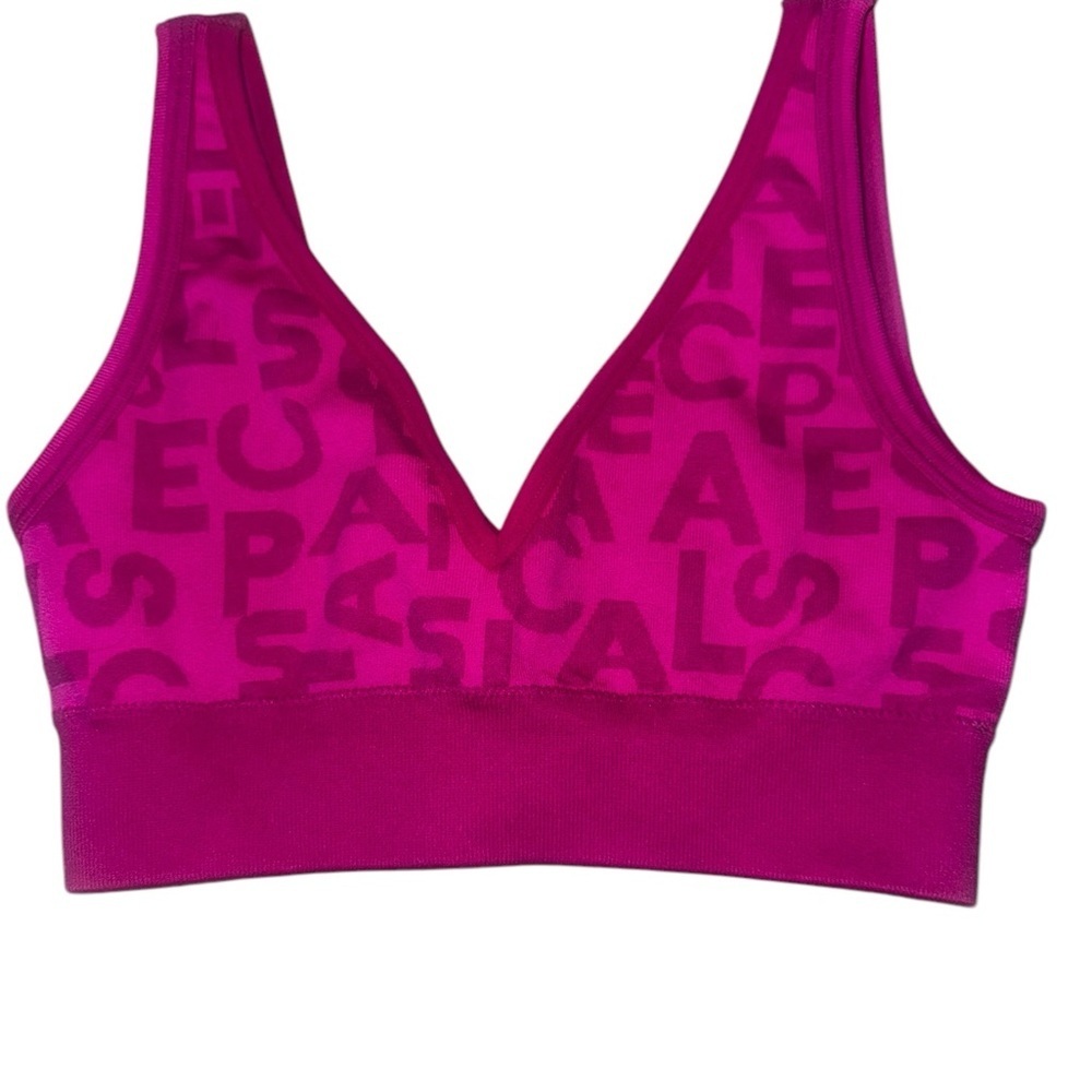 L*Space monument Pink Sports Bra with V-Neck and Wide Straps